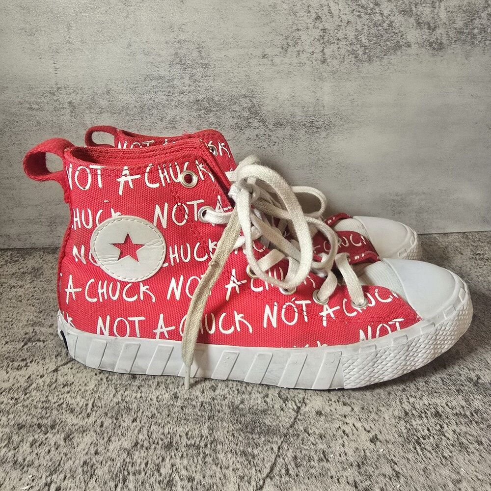 Converse UNT1TL3D High Not A Chuck - Red Youth Sz 3 High Tops Logo Spellout